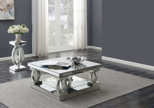 Amalia 2-piece Mirrored Coffee and End Table Set Silver