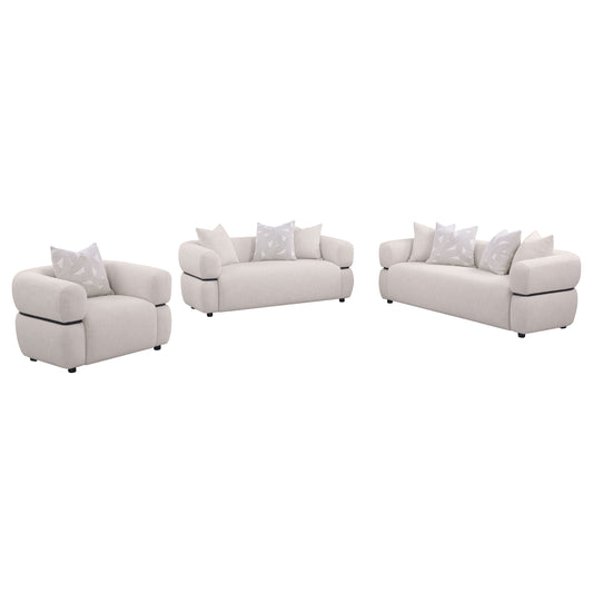 Jeanette 3-piece Fabric Upholstered Round Arm Sofa Set Beige