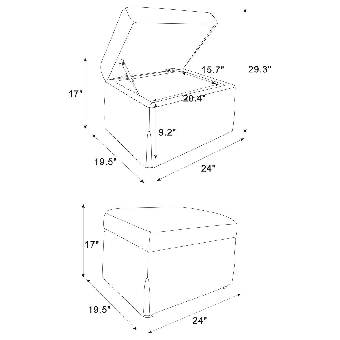 Winter Upholstered Hydraulic Lift Top Storage Ottoman Grey