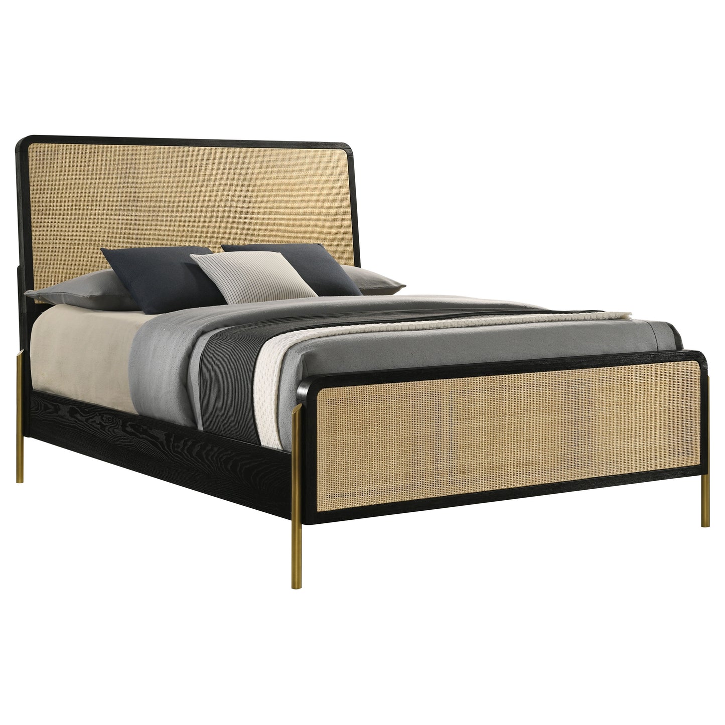 Arini Rattan California King Panel Bed Black and Natural