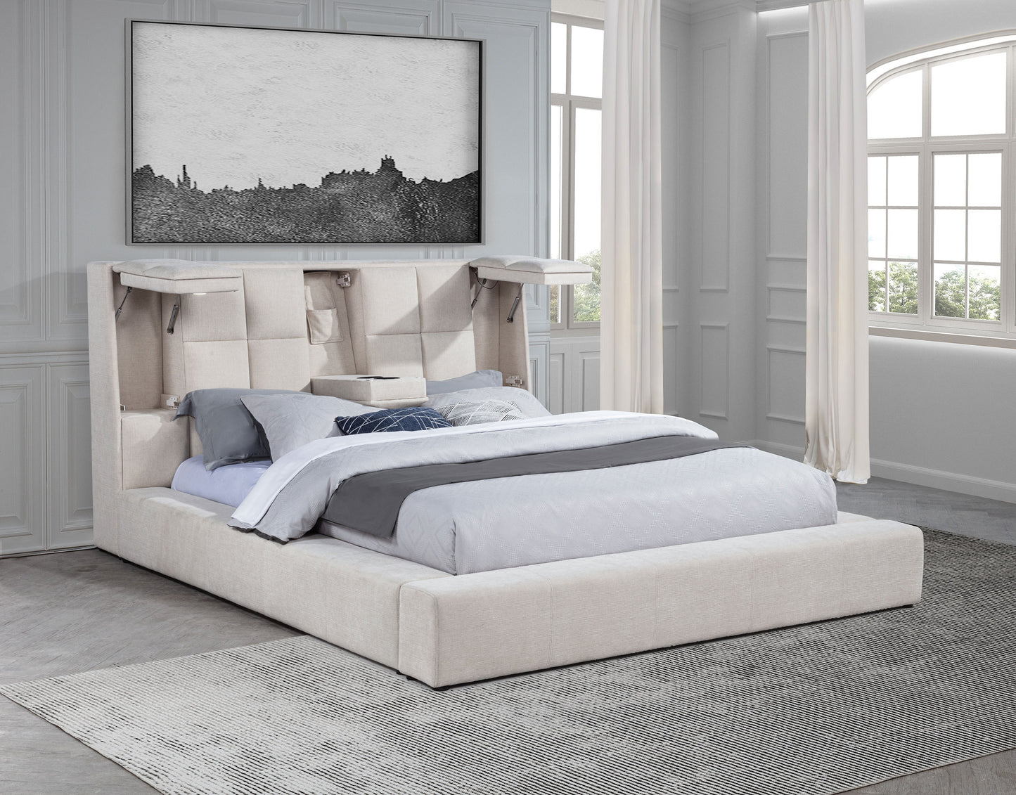 Dreux Upholstered Queen Panel Platform Bed Cream