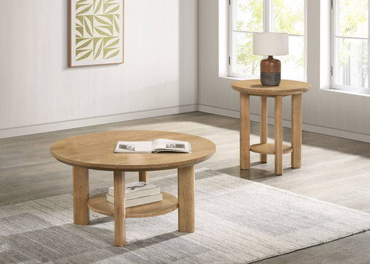Ottowa 2-piece Round Wood Coffee Table Set Washed Oak