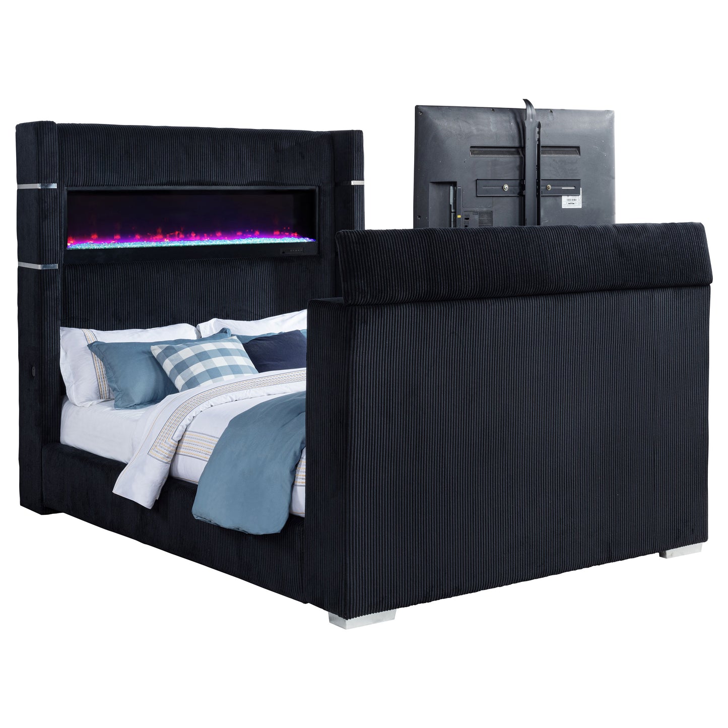 Tisdall Eastern King Flame Visualizer Wingback TV Bed Black