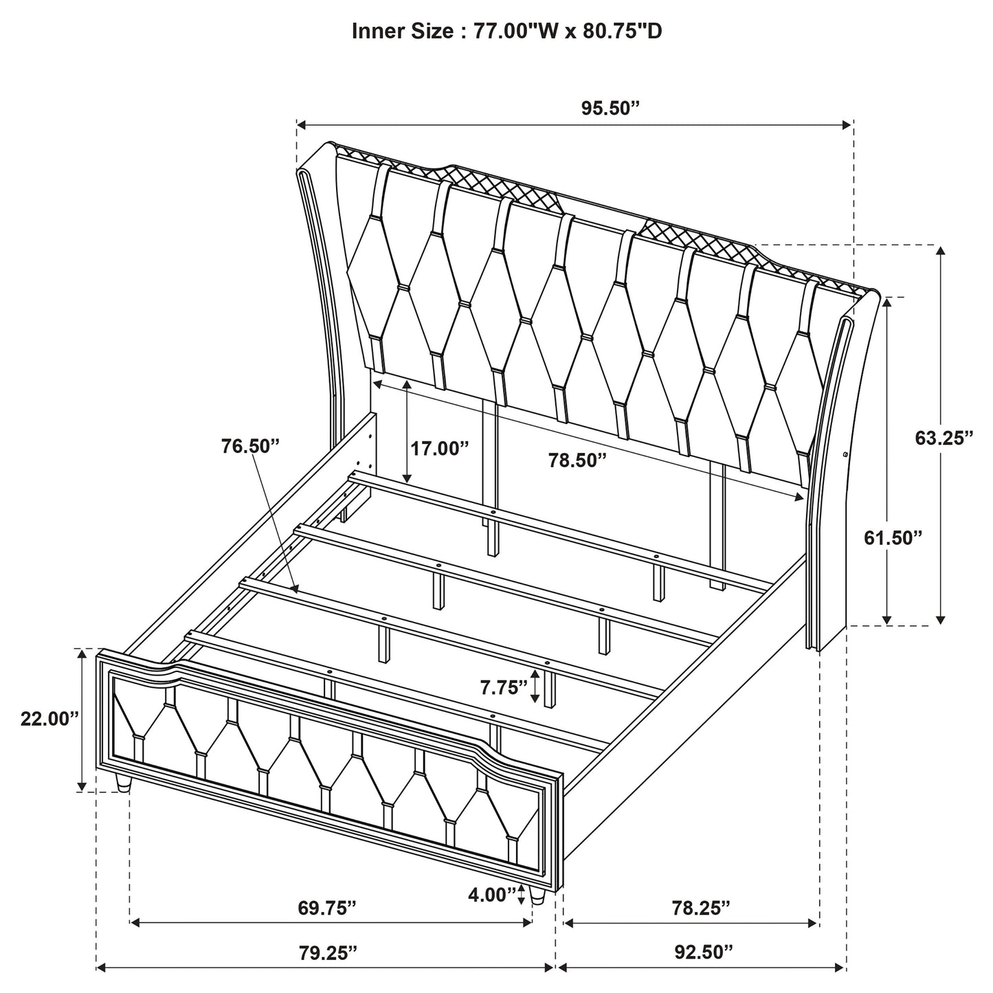 Lorient Eastern King LED Upholstered Bed Ivory and Camel