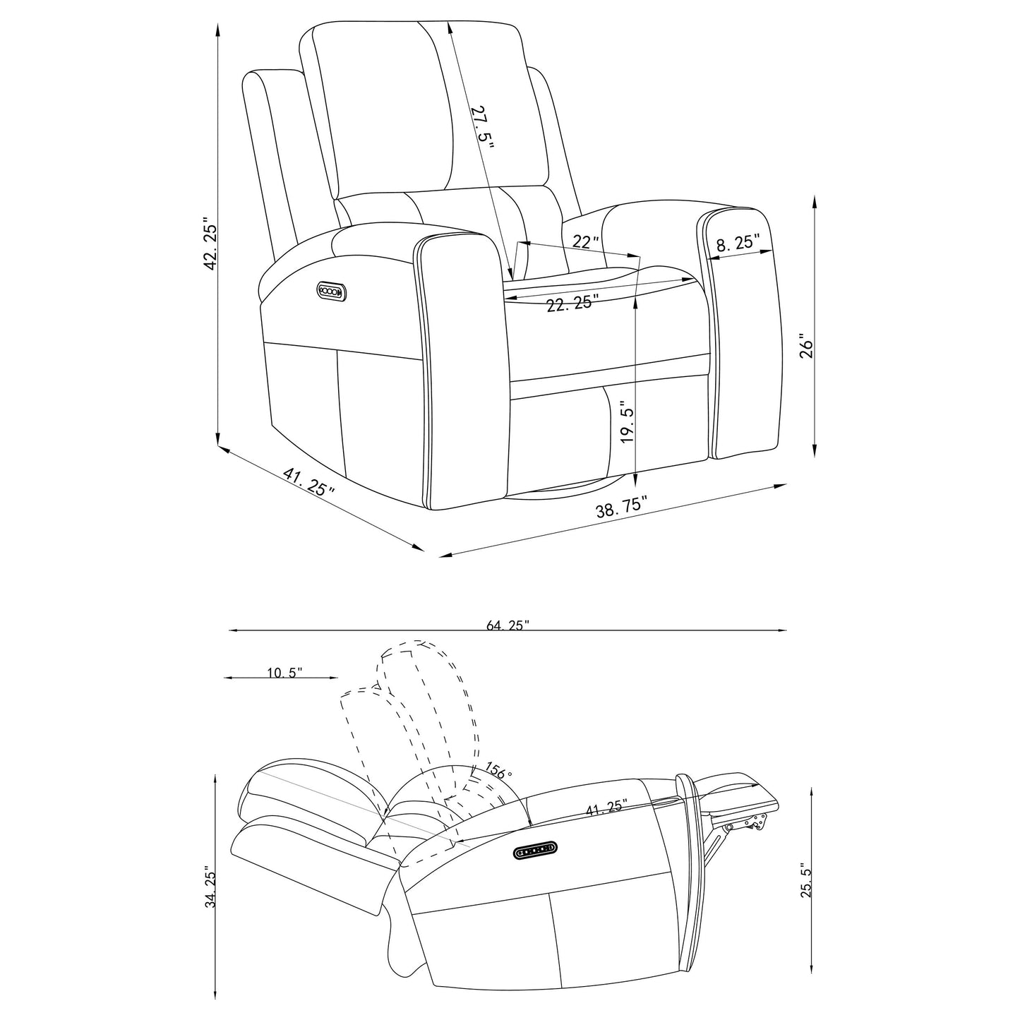 Brickston Triple Power Swivel Glider Recliner Charcoal