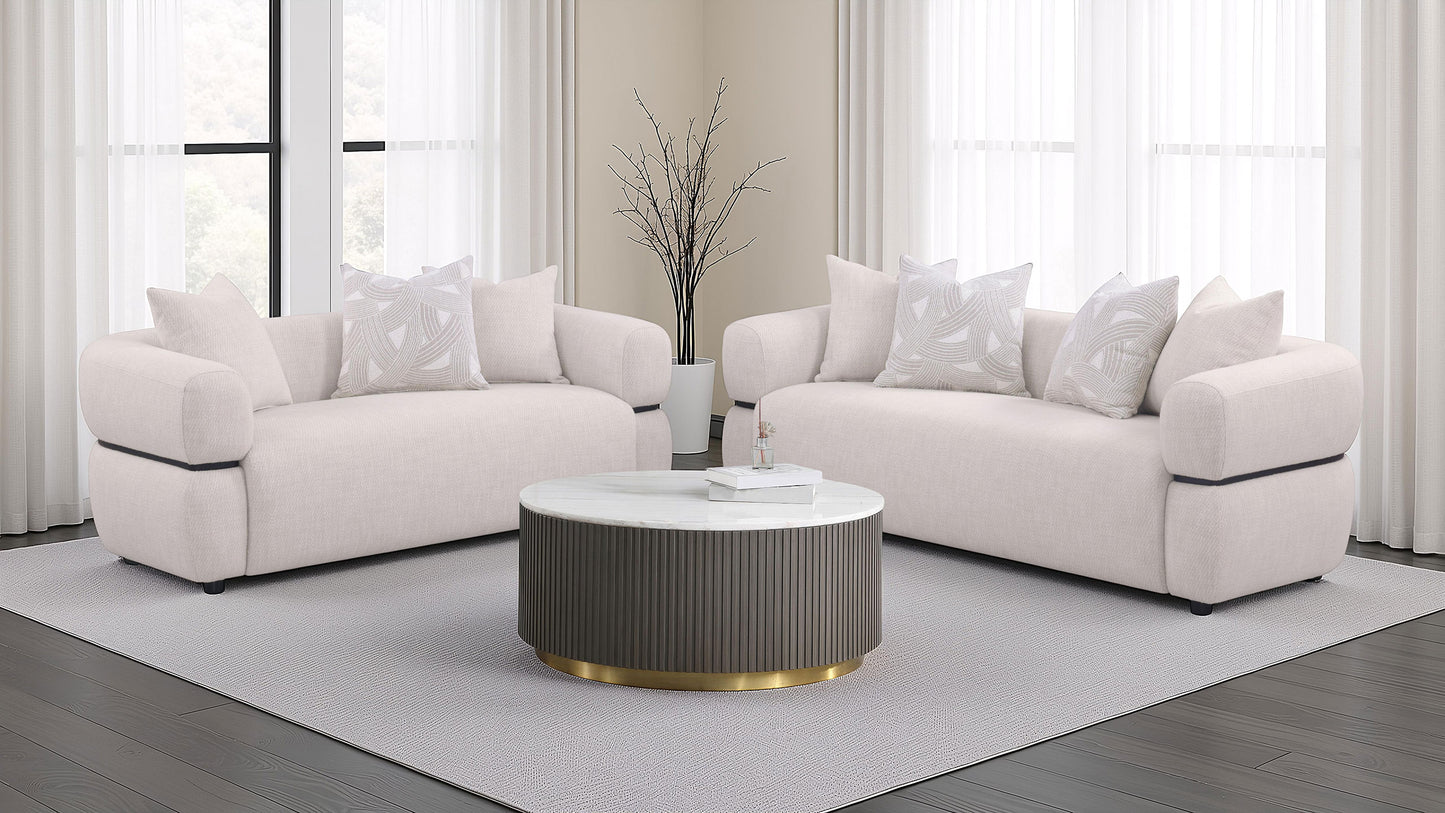 Jeanette 84-inch Fabric Upholstered Round Arm Sofa Beige