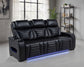 Zuma Faux Leather Dual Power Reclining LED Sofa Black