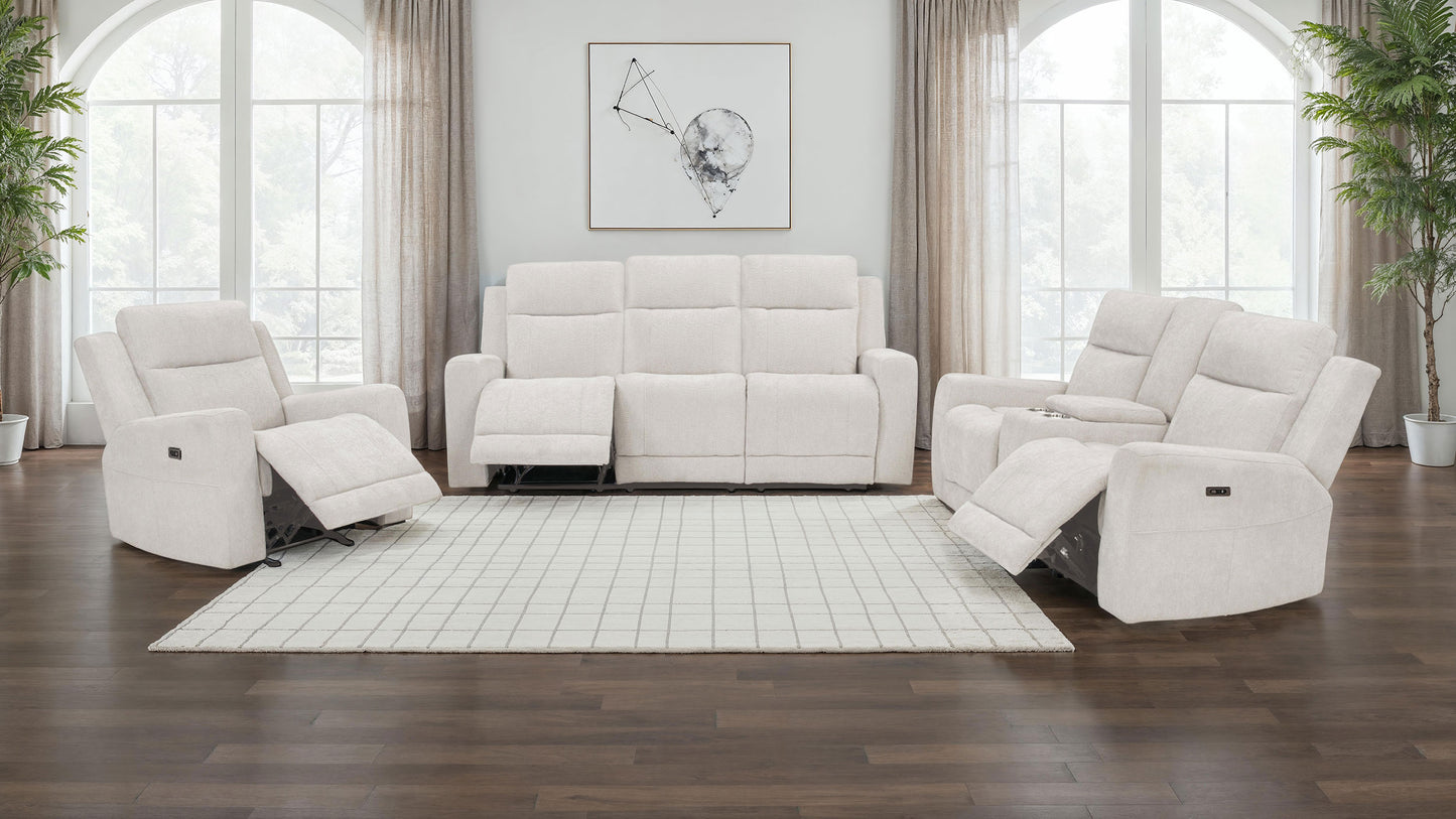 Kennett 3-piece Chenille Power Reclining Sofa Set Ivory