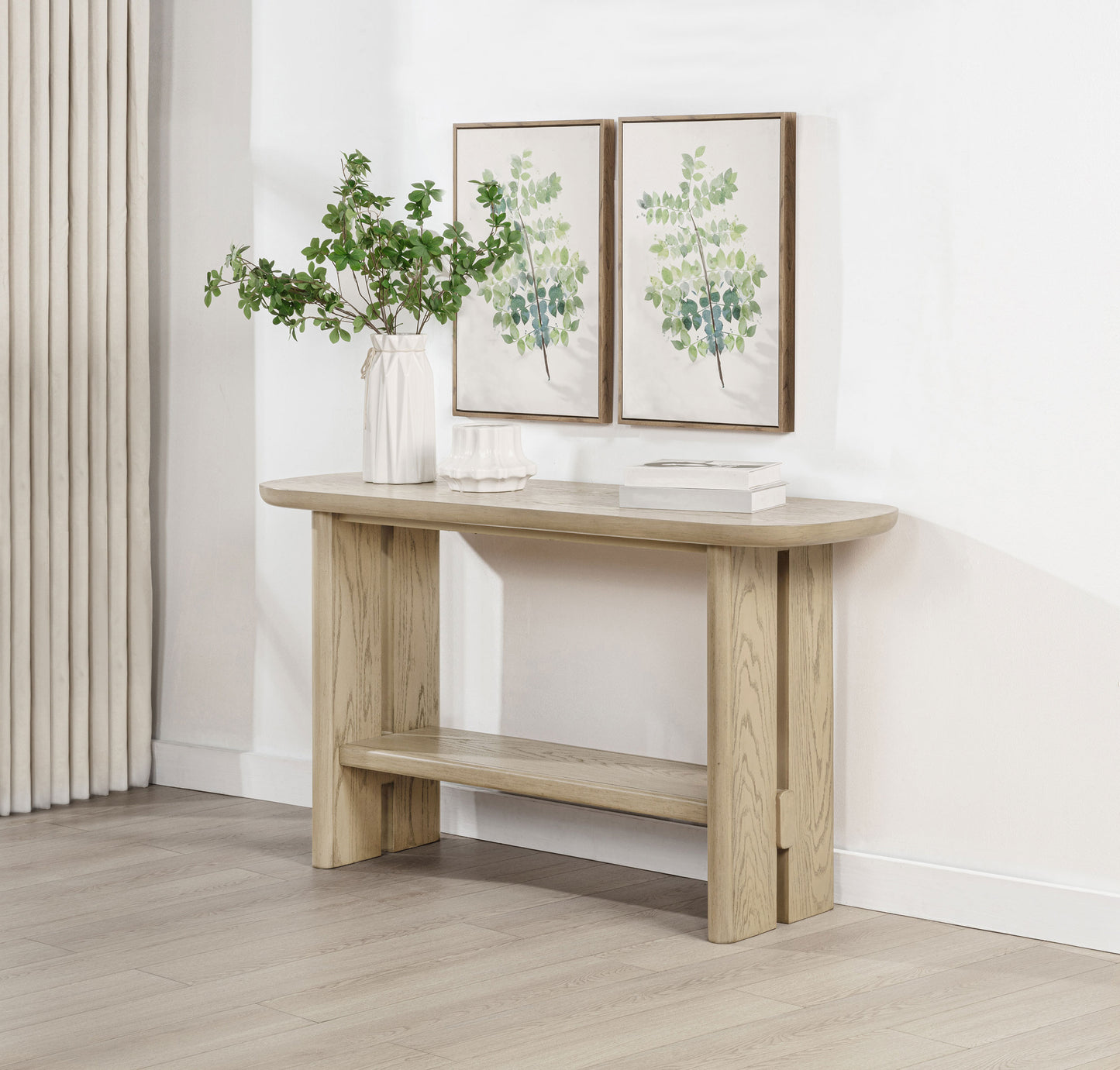 Kailani Coastal Sofa Console Table with Shelf Beige Oak