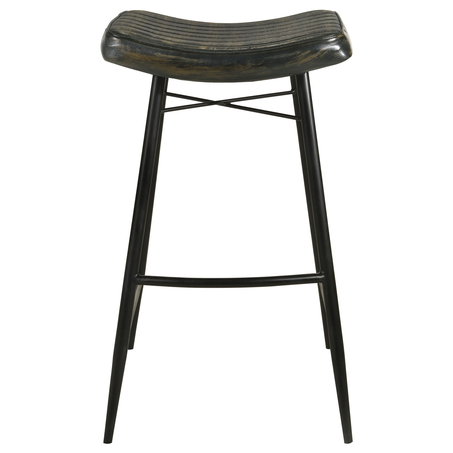 Bayu Leather Upholstered Saddle Seat Backless Bar Stool Antique Espresso and Black (Set of 2)