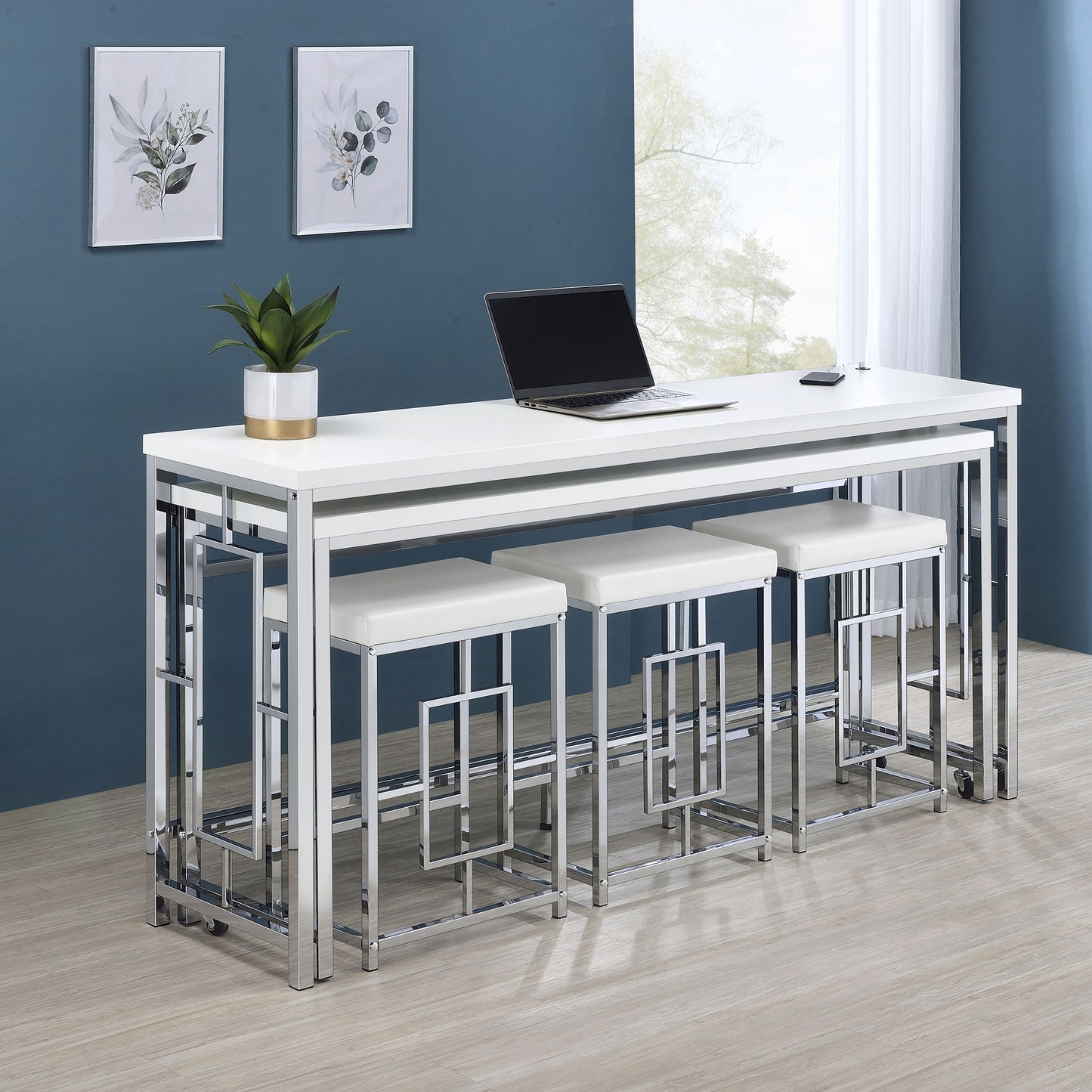 Jackson 5-piece Multipurpose Counter Height Table Set White and Chrome