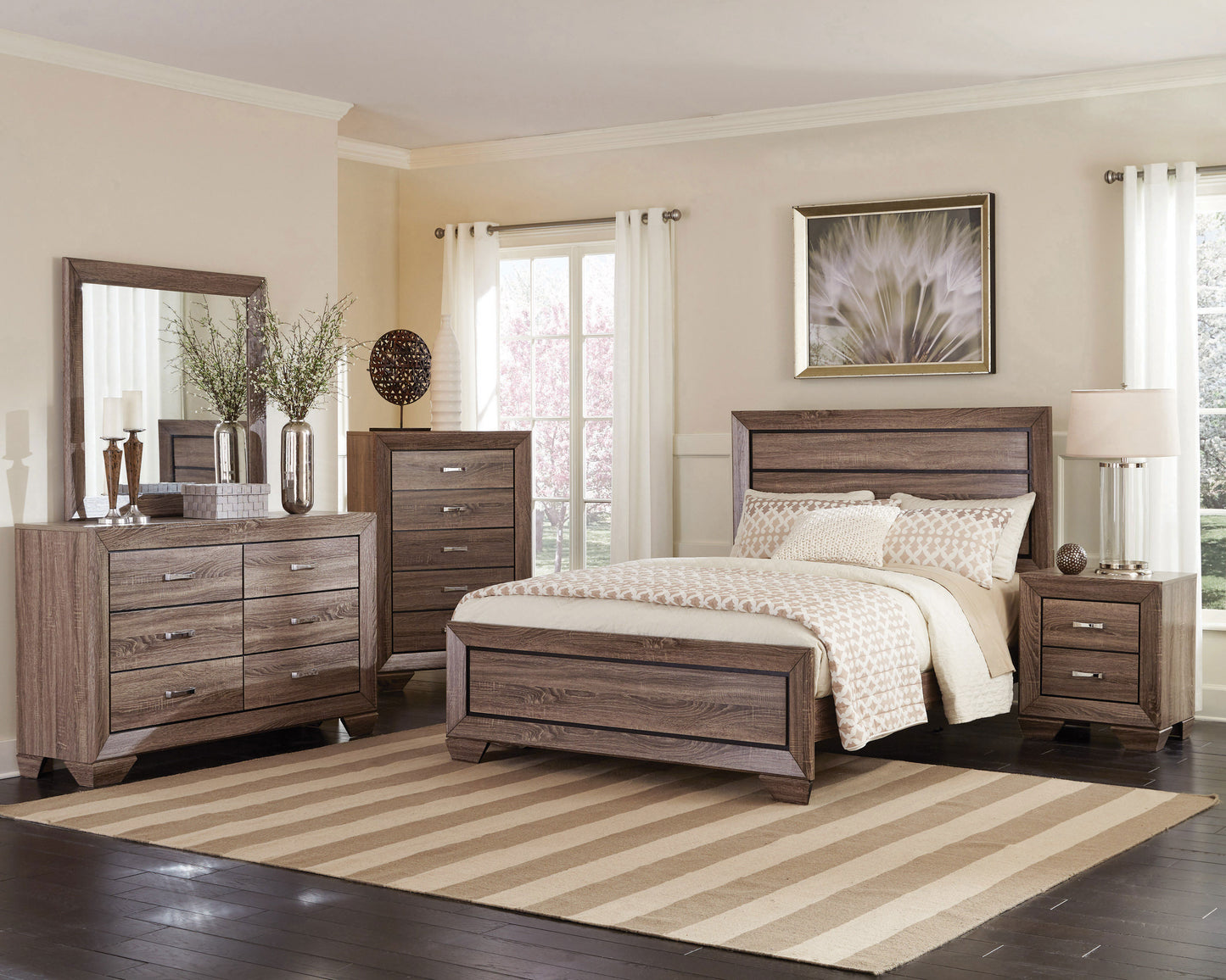 Kauffman Wood Queen Panel Bed Washed Taupe