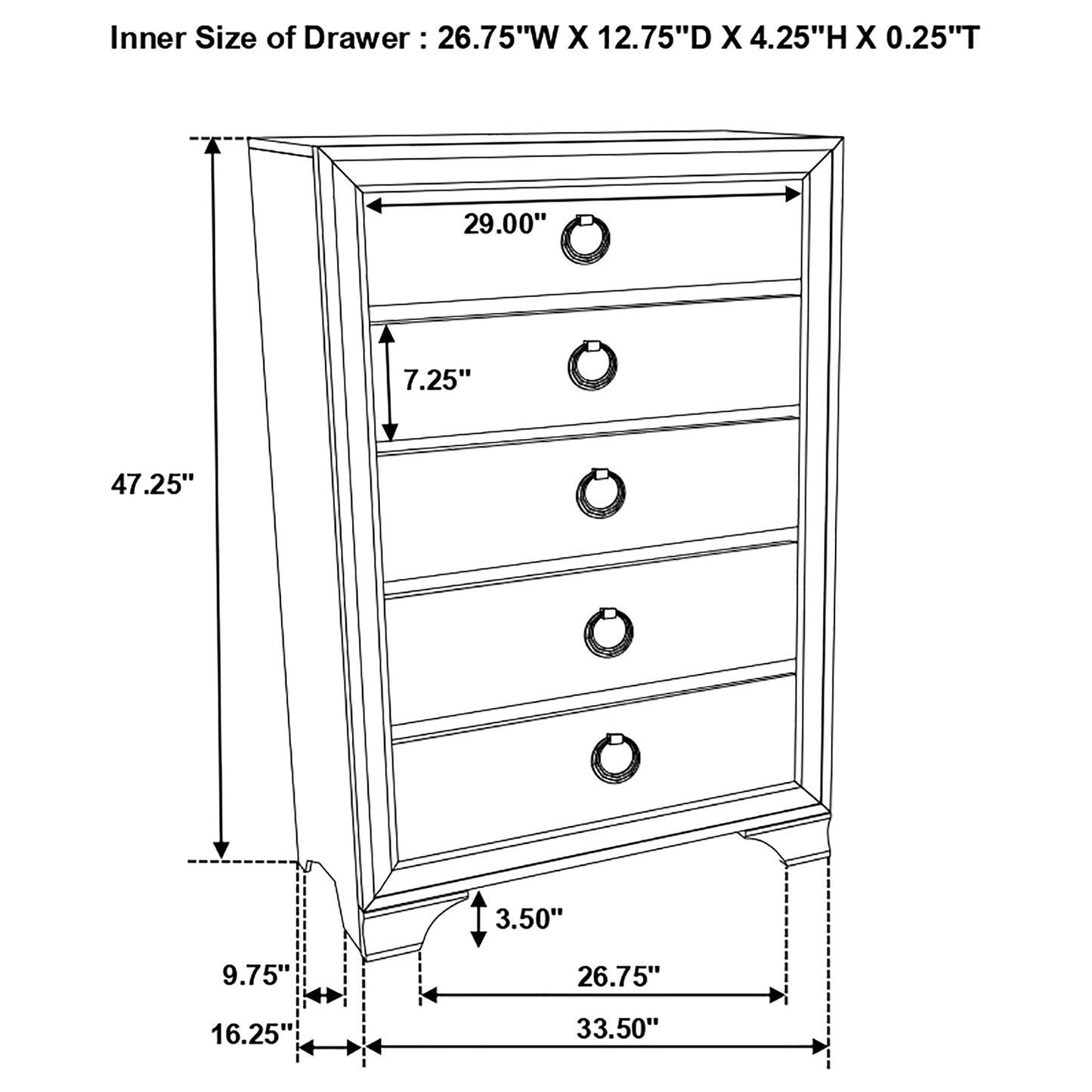 Salford 5-drawer Bedroom Chest Metallic Sterling