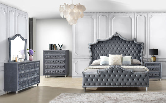 Antonella 5-Piece Eastern King Upholstered Tufted Bedroom Set Grey