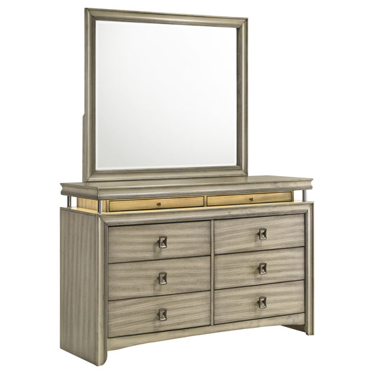 Giselle 8-drawer Bedroom Dresser with Mirror with LED Rustic Beige