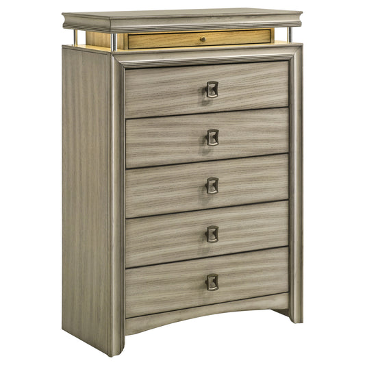 Giselle 6-drawer Bedroom Chest with LED Rustic Beige