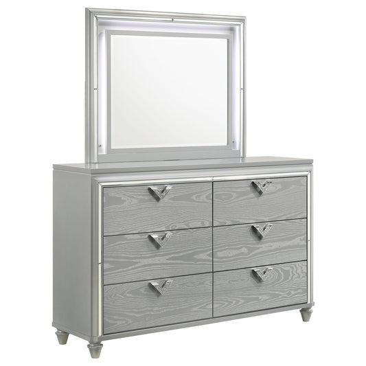 Veronica 6-drawer Bedroom Dresser with Mirror Light Silver