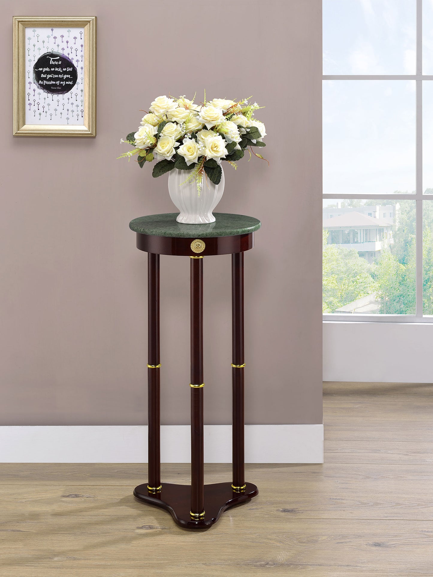 Edite Round Marble Top Plant Stand Merlot