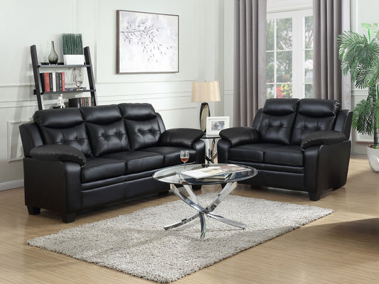 Finley Upholstered Pillow Top Arm Living Room Set Black