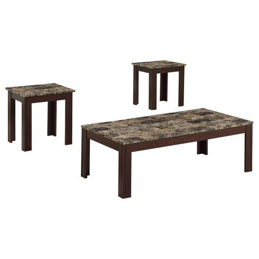 Rhodes 3-piece Faux Marble Top Coffee Table Set Brown