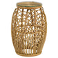 Dahlia Round Glass Top Woven Rattan End Table Natural Brown