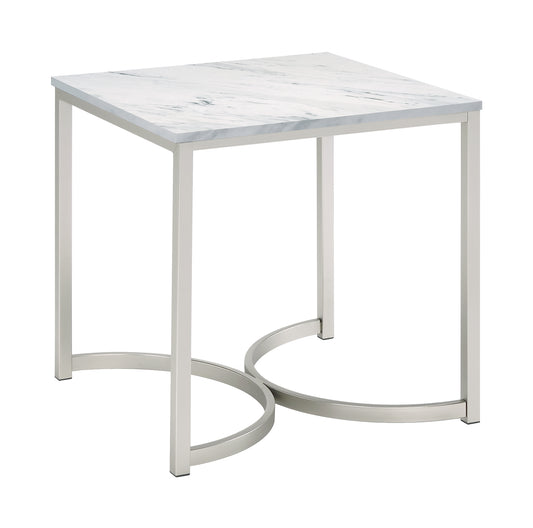 Leona Square Faux Marble Side End Table Satin Nickel