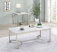 Leona Coffee Table with Casters White and Satin Nickel
