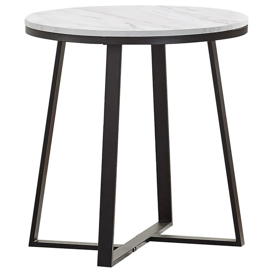 Hugo Round Faux Marble End Table White and Matte Black