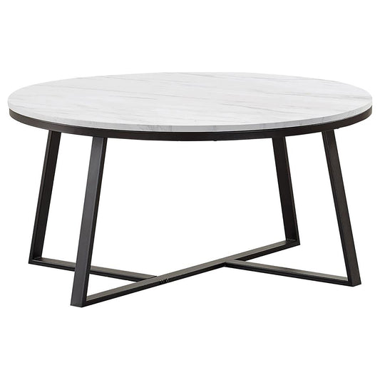 Hugo Round Faux Marble Coffee Table White and Matte Black