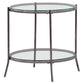 Laurie Round Glass Top End Table Black Nickel and Clear