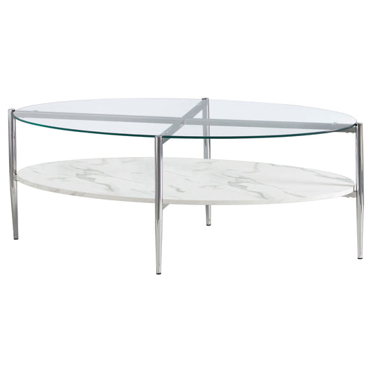 Cadee Round Glass Top Coffee Table White and Chrome