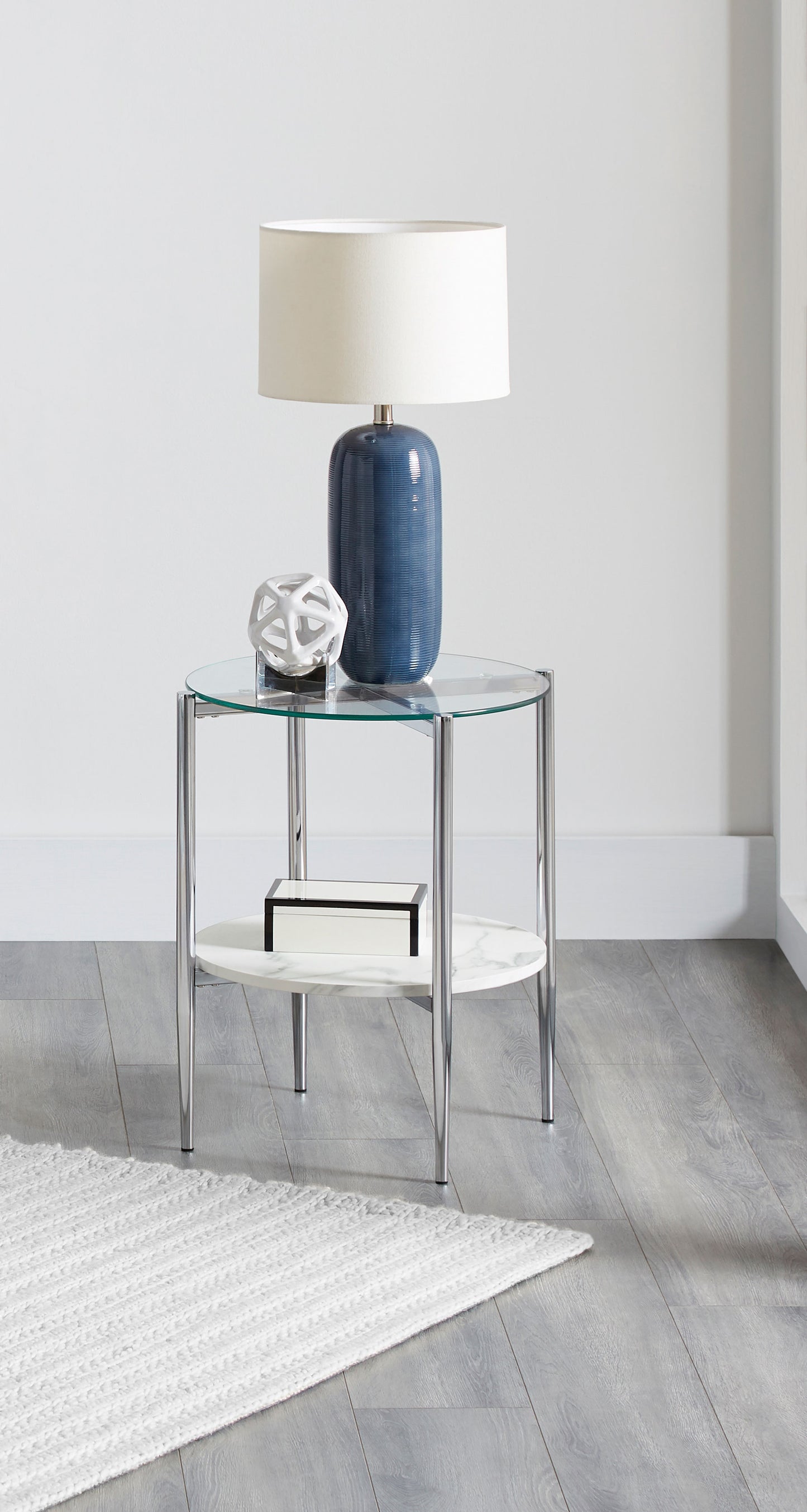 Cadee Round Glass Top End Table Clear and Chrome