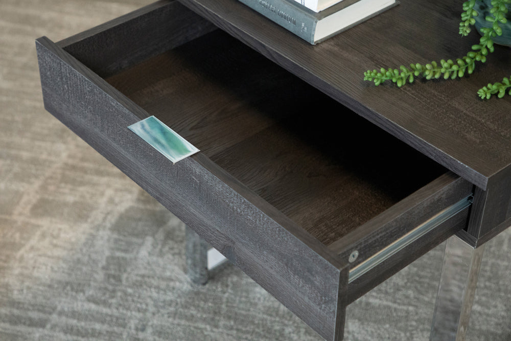 Aldine Square 1-drawer End Table Dark Charcoal and Chrome