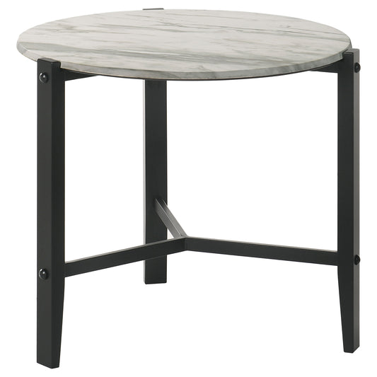 Tandi Round End Table Faux White Marble and Black