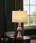 Brie Drum Shade Table Lamp Oatmeal and Antique Gold