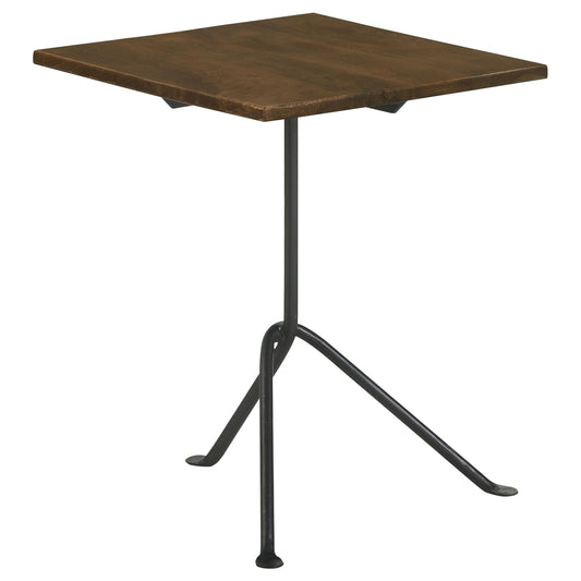 Heitor Square Accent Table with Tripod Legs Dark Brown and Gunmetal