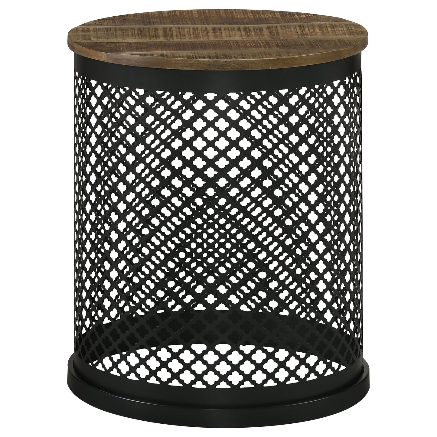 Aurora Round Accent Table with Drum Base Natural and Black