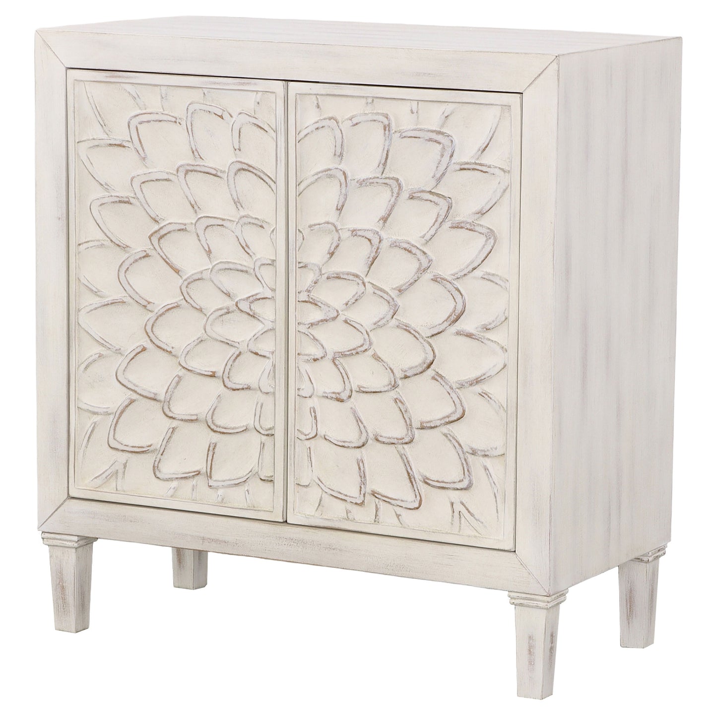 Clarkia Accent Cabinet with Floral Carved Door White